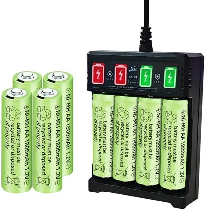8PCS 1.2V 1800mAh Ni-MH AA Batteries & 1PCS USB Chargeur Convient pour Microphone sans fil, Jouets électriques, Souris RC, Calculatrice, Rasoir, Appareils ménagers, Lampes solaires Piles rechargeables