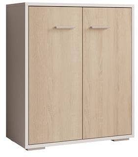 MB Muebles Bonitos, Mueble Aparador Lander para Salón Moderno, Blanco y Sonoma Mate, 60x71x30 cm