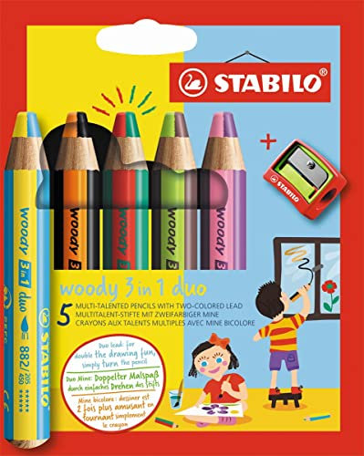 Farbige Stifte Stabilo Woody 882 Penny 5 Stücke + Bleistift schärfer | 5 Stücke