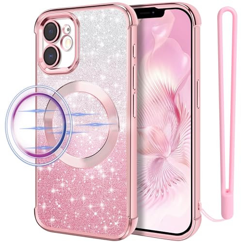 SouliGo iPhone 11 Hülle Glitzer Transparent Handyhülle [Kompatibel mit Magsafe] [Glitzer Karte & Handschlaufe] Magnetische Clear Soft TPU Case Kratzfeste Stoßfeste Schutzhülle für iPhone 11 6,1’’ Rosa