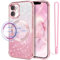 SouliGo iPhone 11 Hülle Glitzer Transparent Handyhülle [Kompatibel mit Magsafe] [Glitzer Karte & Handschlaufe] Magnetische Clear Soft TPU Case Kratzfeste Stoßfeste Schutzhülle für iPhone 11 6,1’’ Rosa