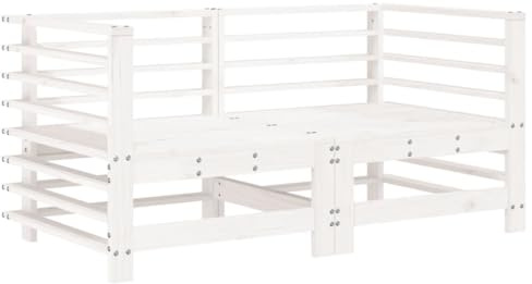 vidaXL Garten Ecksofa 2 STK., Modular Gartenmöbel, Sofa Lounge Sessel für Garten Terrasse Balkon, Gartensofa Gartensessel, Weiß Massivholz Kiefer