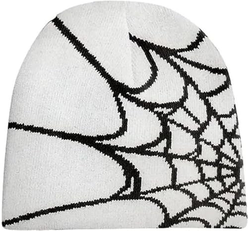 DIXIOUJAI 1pc Spinne Web Hut Gestrickte Beanie Spider Web Beanie Hut Lose Lose Beanie Schädel Hut Ski Hut Mode Harajuku spinne (DE/NL/SE/PL, Numerisch, 56, 58, Weiß)