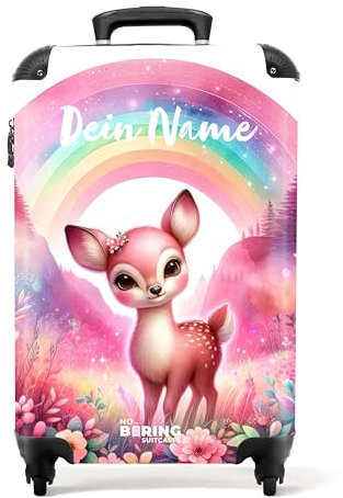 NoBoringSuitcases.com Valise Cabine Enfant Personnalisable, Roulette, Faon - Arc-en-Ciel (55x35x25cm)
