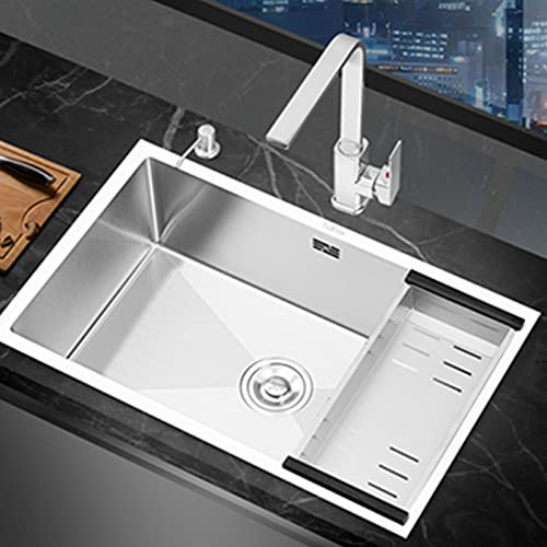 LAMEDOAT Fregadero de Cocina Fregadero Grande Fregadero Bajo Encimera de 3 Mm de Espesor Fregadero Individual de Acero Inoxidable con Accesorios (Color: Plata, Tamaño: 60 * 40 * 22 cm)