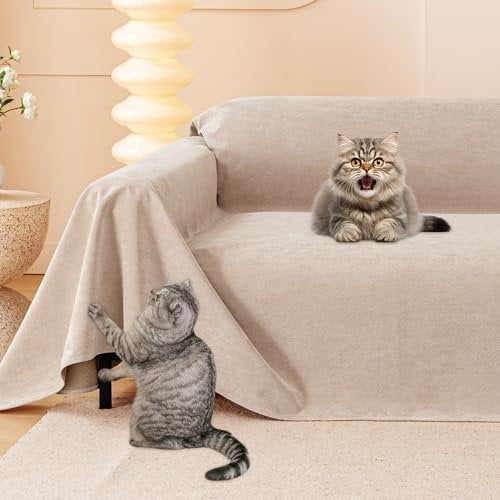 Loiion Sofaschutz Katze, Sofabezug 2 Sitzer Couch Schutz Katze, Rutschfester Couch Überwurf, Sofabezug Wasserdicht, Schonbezug Sofa für Haustier Kinder Katzen Hunde, Khaki, 300x180cm
