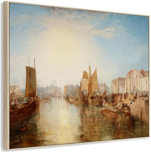 Wallfillers Large JWM William Turner Wall Art Framed Canvas Print Harbor of Dieppe Landscape Painting (84cm x 69cm)