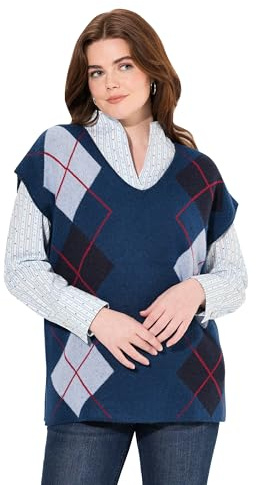 Ulla Popken Damen große Größen Übergrößen Plus Size Pullunder, V-Ausschnitt, Seitenschlitze, ärmellos Marine 58+ 808418130-58+