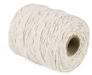 29 Colors 3mm Braided Macrame 100% Cotton Cord Crafting, Jewelry Making & Rustic Home Décor String Rope Craft Project DIY Supply Soft Nartural Knotting Boho Decor Knitting (Natural & Gold, 100m)