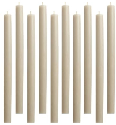 10er Pack Stabkerzen H:30 cm Ø:2,1 cm - 12 Stunden Brenndauer - Tafelkerzen Dinnerkerzen Kerzen, Farbe:Leinen (hell)