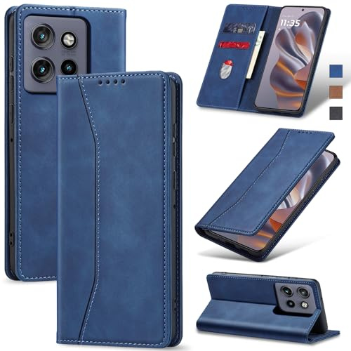 Jasonyu Handyhülle für Motorola Edge 50 Neo, PU Leder Klapphülle, Blau | Magnetische Schutzhülle, Ständer, Kartenfächern, Flip Klappbar, Stoßfeste TPU Stoßsicher Hülle