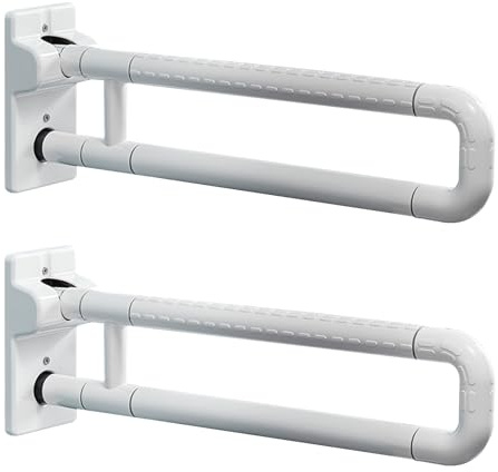 Wandstützgriff Klappbar Edelstahl, 2 Stück Dusche Haltegriff Edelstahl, Badezimmer Haltegriff Klappbar 60cm Sicherheitsgriffe 150Kg Aufstehhilfe Toilette Bad Haltegriffe für Senioren Weiß 60cm/23.6in