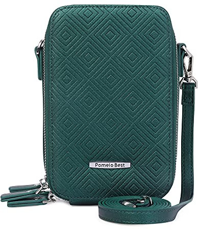 Pomelo Best Umhängetasche Damen Klein Handytasche zum Umhängen mit Reißverschluss Gesteppte Crossbody Bag für Alltag, Reisen, Einkaufen, Dating (Pendeln Grün)