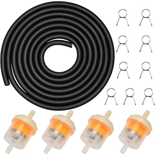 Sinirttou Benzinfilter, Motorrad Benzinschlauch Kit, Kraftstofffilter 5mm,Benzinfilter mit 2M Kraftstofffilterschlauch+8 Schlauchschellen,Benzinfilter für Filtern Aufsitzmäher Rasentraktor Motoren