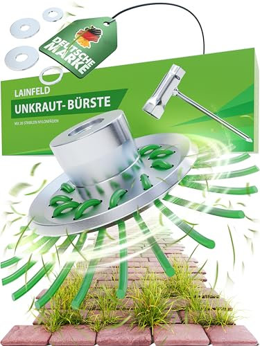 LAINFELD Nylon Unkrautbürste für Freischneider | Universelle Passform | Inkl. 26 Fäden und Zubehör | Unkraut Fugenbürste mit Zubehör Motorsense