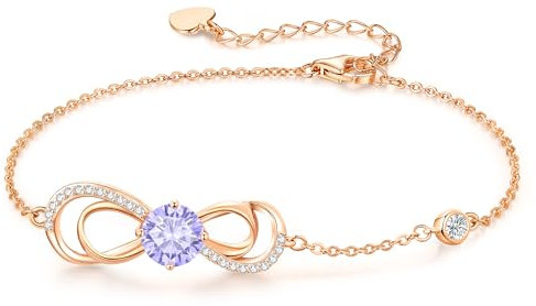 CDE Armband Damen Infinity Herz Geburtsstein Armkette Damen Ziconia Unendlichkeit Armbänder Verstellbare Schmuck Muttertag Geburtstag Weihnachten Valentinstag Geschenke für Frauen (Rosegold-06)