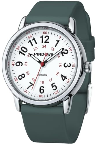 PINDOWS Uhren für Damen, Analog-Quarzuhren für Studenten, Damen und Herren, 30 M Wasserdicht Militärzeit-Anzeige Leuchtendes, leicht ablesbares Zifferblatt