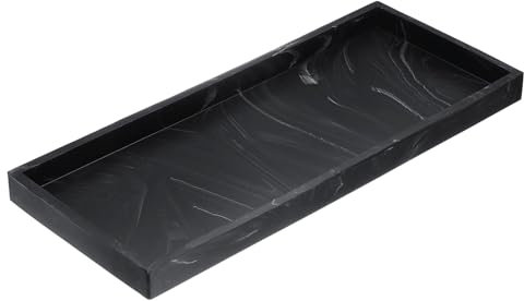 sourcing map Bathroom Vanity Tray, 11.8 x 5 Silicone Soap Dispenser Trays, Shatterproof Kitchen Sink Organizer for Soaps Keys Candle Trinket, Marble Black