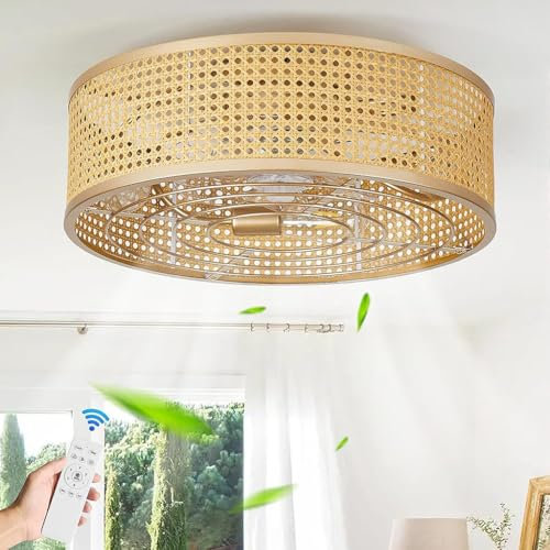 MyLjp Luz del Ventilador De Techo con Iluminación Retro Ratán Bambú Ventilador De Techo Luz Luz del Ventilador De Techo Silencioso E27 Adecuado para Dormitorios Salas De Estar Y Comedores