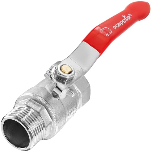 Poppstar Kugelhahn 3/4 Zoll (IG 24,12mm / AG 26,44mm, DN20), voller Durchgang, Hebelgriff, Messing