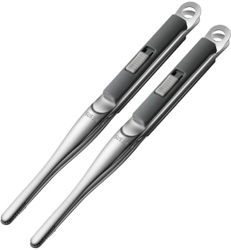 Bosiyrggrl 304 Stainless Steel Steak Clip Kitchen Tools Pancake Grill Shovel Clip Barbecue Tongs Fried Fish Shovel Clip Gray