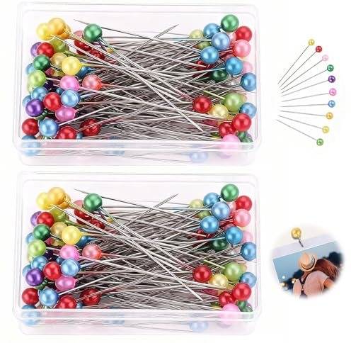 200 Stück Stecknadeln mit Kopf, Bunte Glaskopfnadeln 38 mm Edelstahl Stecknadeln mit Kunststoffkopf Mehrfarbig Glaskopfstecknadeln Nähstifte Glaskugel Sewing Pins für Basteln Nähen Säumen Craft
