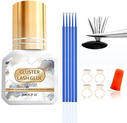 Eyelash Extensions Glue - 8ML Cluster Lash Glue - Strong Eyelash Glue for Lash Extensions - 1-2s Drying Long Lasting Black Adhesive Lashes Waterproof & No Irritation Strong Eyelash Glue for Salon DIY