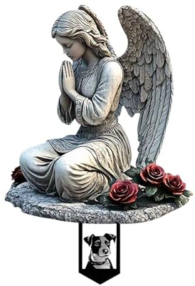 Generisch Betender Engel Gartendeko, Acryl Statue mit Rosen - 30x20cm Wasserfeste & Chemikalienbeständige Outdoor Deko für Garten, Grab & Terrasse in Grau