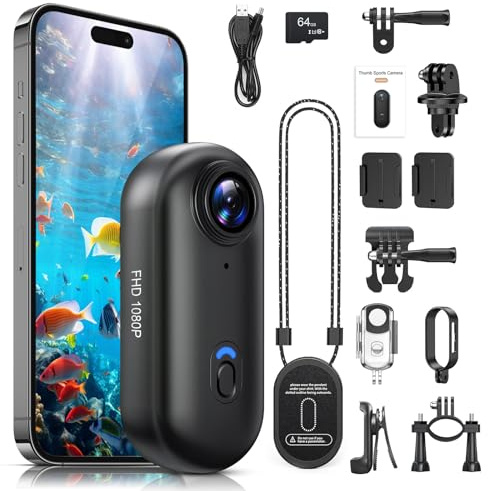 Hiwoor Caméra Sport Grand Angle 120°, 360° Action Camera, Étanche 30M, POV Mains Libres, Wi-FI, Batterie 150min – Caméra Portable, Camera pour YouTubeur, Vlogging(64G)