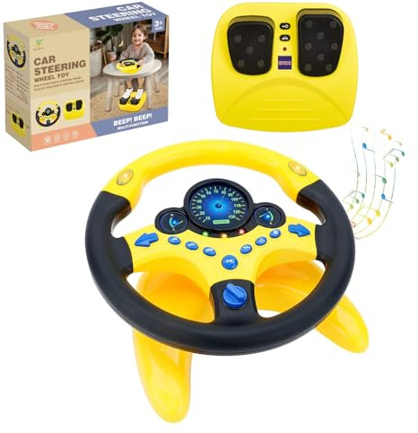 Dhqkqg Lenkrad Spielzeug, Interaktives LenkrAd Lernspielzeug mit Bremse und Gaspedal, Simulierter Tragbarer Fahrregler mit Licht und Ton, 360° Rotation, für Geburtstagsgeschenk