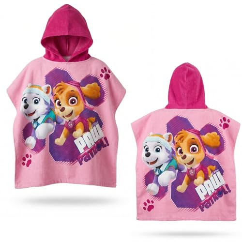 Aymax PAW Patrol Kinder Mädchen Mikrofaser Poncho Badetuch mit Kapuze 55x110 cm, Badeponcho Strandponcho Handtuch Rosa, 100% Polyester