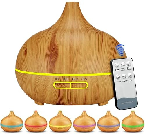 KUNYOS 460ml Aroma Diffuser für Duftöle, Premium Ultraschall Luftbefeuchter Aromatherapie Öle Diffusor mit 7 farbigem LED Licht, BPA Free Schlafzimmer, Büro, Spa