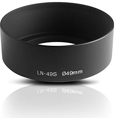 Ares Foto® 49mm Ø Metall Sonnenblende Gegenlichtblende Streulichtblende Lens Hood. CNC-gefrästes Aluminium. Zum Aufschrauben auf Filtergewinde. Für Canon Sony Nikon Tamron Sigma Olympus Fujifilm