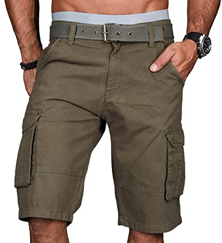 A.Salvarini Stylische Herren Cargo Short inkl. Gürtel Sommer Bermuda Kurze Hose Army Shorts AS-037 [AS-037-Grün-W30]