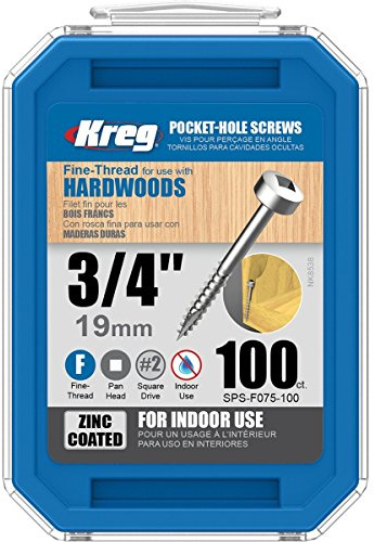 Kreg 603089 Zinc Pocket-hole Screws Pan Head Fine Thread 19mm / 3/4in 100p
