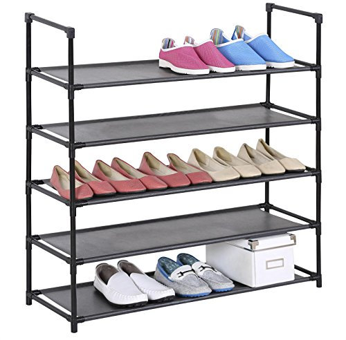 IDIMEX Etagères à Chaussures Willy Rangement avec 5 tablettes en Tissu et Une Structure en métal laqué Noir