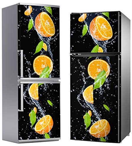 MEGADECOR - Adesivo Decorativo per Frigorifero con Motivo Arancione su Sfondo Nero, Diverse Misure