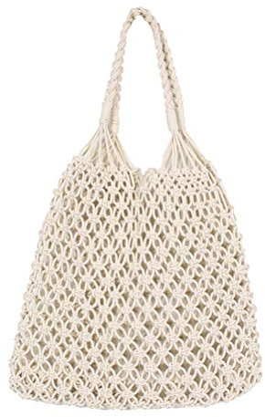 Borsa a Mano Lavorata all'Uncinetto, Estiva da Spiaggia, a Tracolla, da Viaggio Vintage per Donne e Ragazze (Bianco)