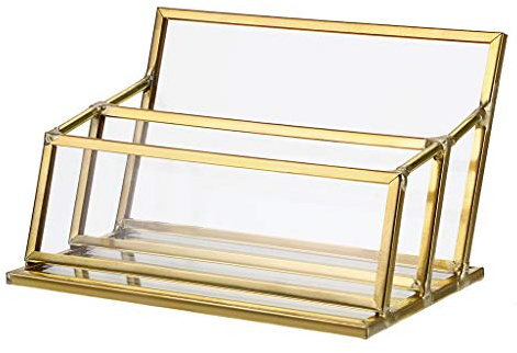 Porte-cartes de visite en verre Hipiwe - Vintage - En métal doré 2 Slots