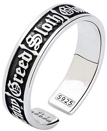 Vintage 925 Sterling Silver The Seven Deadly Sins Ring Band Ring for Men Women Open and Adjustable