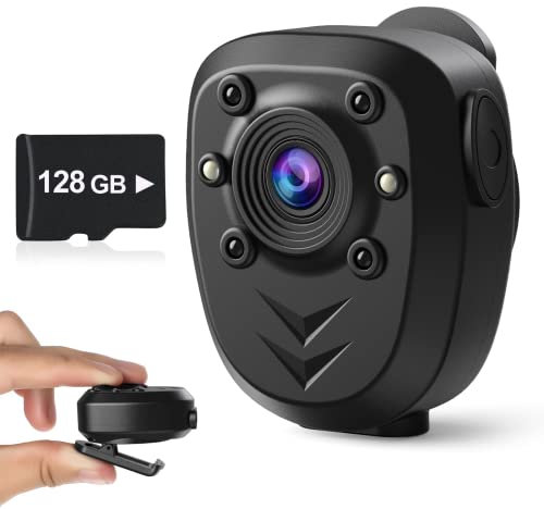 Body Camera Built-in 128GB Memory Card 1080P Police Video Recorder Wearable Portable Security Cam Webcam with Night Vision Pocket Clip IR Dash Cam for Home/Outdoor/Law Enforcement/Cop Guard