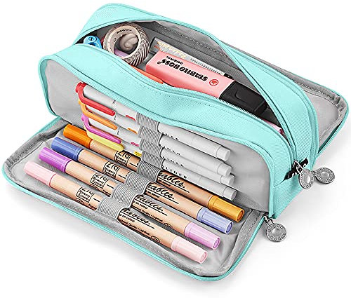KidsPark Federmäppchen Mädchen Jungen, Mäppchen Mädchen Teenager, Federmäppchen Groß mit 3 Fach, Pencil Case für Kinder Erwachsene, Etui Schule Studenten Federtaschen, Hellblau
