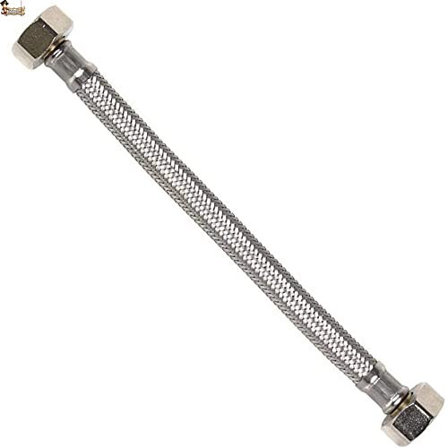 BricoLoco Tuyau de plomberie flexible pour cuvette WC, robinet lavabo ou évier de cuisine ou salle de bain Acier inoxydable Raccords en laiton. Femelle - Femelle. (1, 3/8-1/2 longueur 20 cm.)