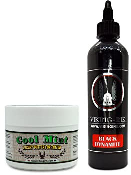 VIKING INK Tinte KIT BLACK DYNAMITE 240ml + CREMA COOL MINT für Tätowierungen