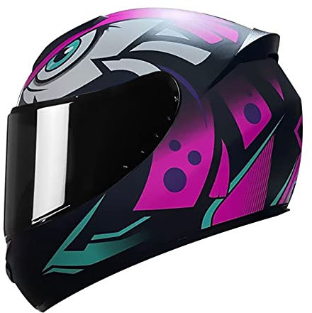 Integralhelm Für Männer Und Frauen, Hochklappbare Getönte Sonnenblende Motorrad Moped Street Bike Roller Retro Motorradhelm DOT/ECE-Zulassung Mit Bluetooth Space,Eyes pink,XXL