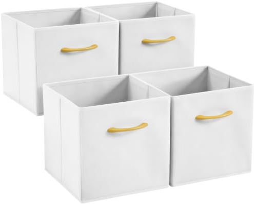 Hibtn Set of 4 Foldable Storage Box, Fabric with Handles Storage Cubes And Cloth Storage Organizer Drawer For Closet And Toys Storage,27 x 27 x 27 cm, White