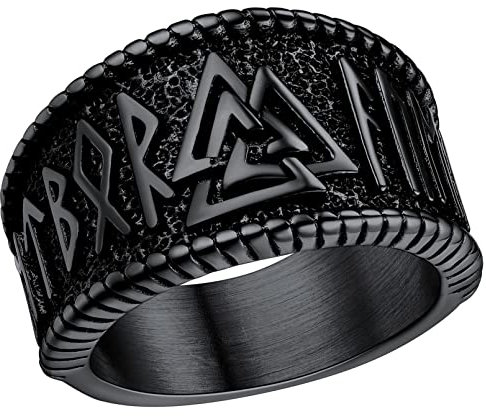 FaithHeart Schwarz Valknut Fingerring in 14.3mm Vintage Vikinger Stil Rune Ring in Ringgröße 72 für Weihnachten Geburtstag Vatertag