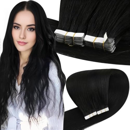 Easyouth Tape Extensions Echthaar Schwarz Invisible Tape Extensions Echthaar 30 cm Unsichtbare Tape Extensions Echthaar Remy Haar Glatt #1 Schwarz 30g 20pcs