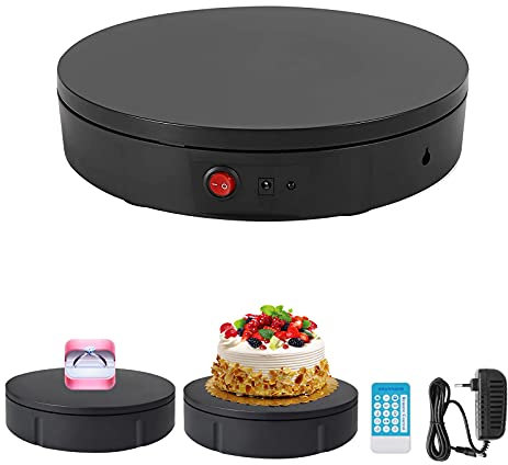 360 Grad Drehteller Elektrisch, 30cm Elektrischer Drehteller Professioneller für Produktanzeige, Schmuck Display, Fotografie, Hochzeitstorte Zeigen - Bis 100kg, Weiß/Schwarz (Schwarz) (Weiß)