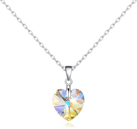 Philip Jones Aurora Borealis Herz-Halskette aus Sterlingsilber mit Zircondia®-Kristallen